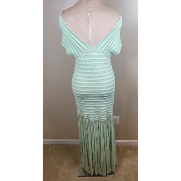 Alexis Marce Off the Shoulder Knit Mint Green Striped Maxi Dress Size Large - Picture 7 of 11